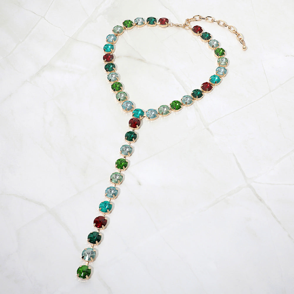 Madeline Love Multi Y Shaped Round Crystal Drop Statement Necklace
