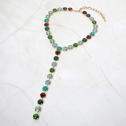 Madeline Love Multi Y Shaped Round Crystal Drop Statement Necklace
