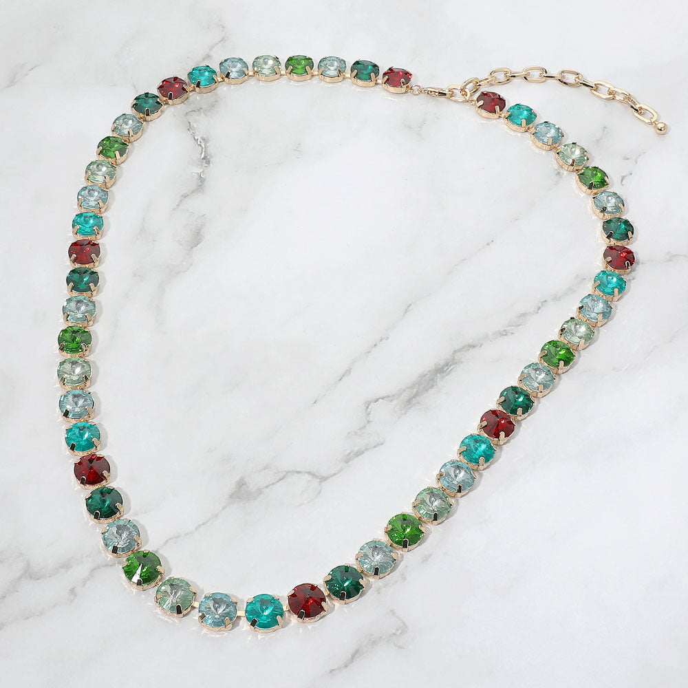 Madeline Love Mint, Multi Faceted Round Gem Link Tennis Statement Necklace