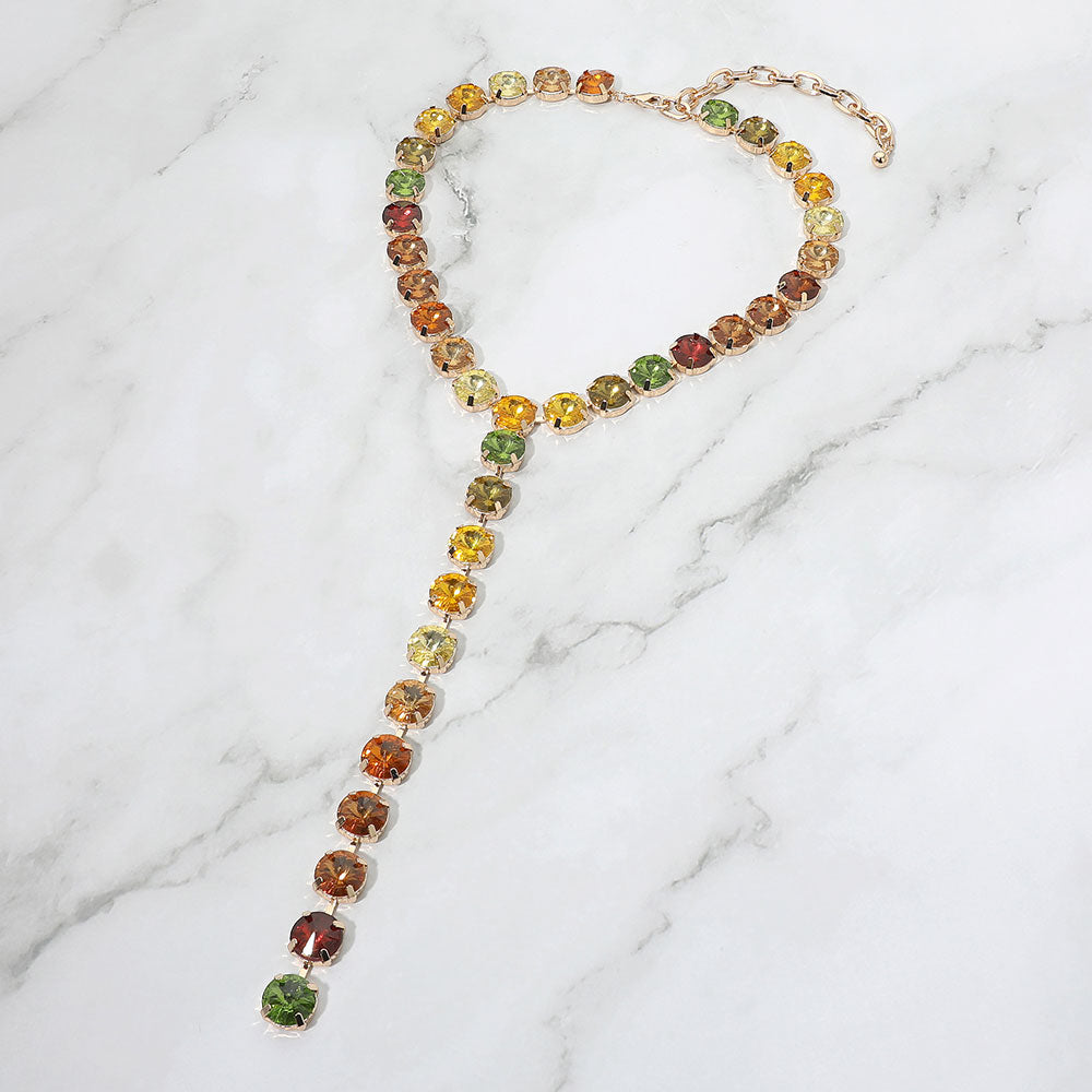 Madeline Love Multi Y Shaped Round Crystal Drop Statement Necklace