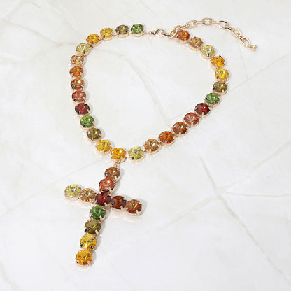 Madeline Love Multi Round Crystal Cross Pendant Statement Evening Necklace