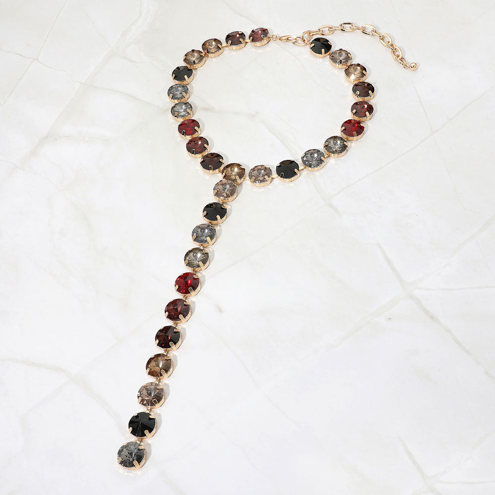 Madeline Love Multi Y Shaped Round Crystal Drop Statement Necklace