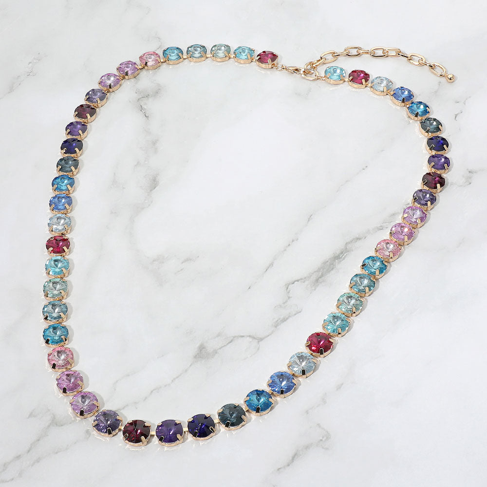 Madeline Love Multi Faceted Round Gem Link Tennis Statement Necklace