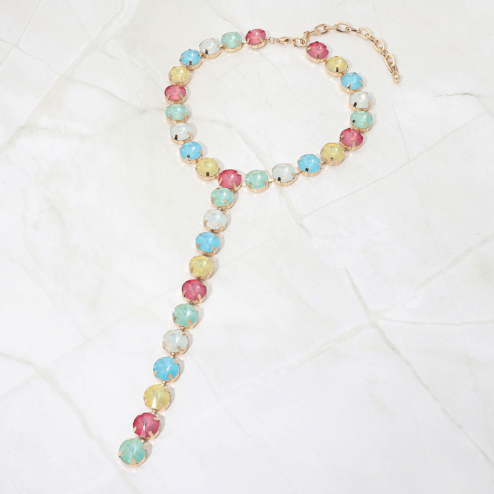 Madeline Love Multi, Opal Y Shaped Round Crystal Drop Statement Necklace