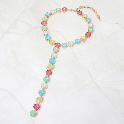 Madeline Love Multi, Opal Y Shaped Round Crystal Drop Statement Necklace