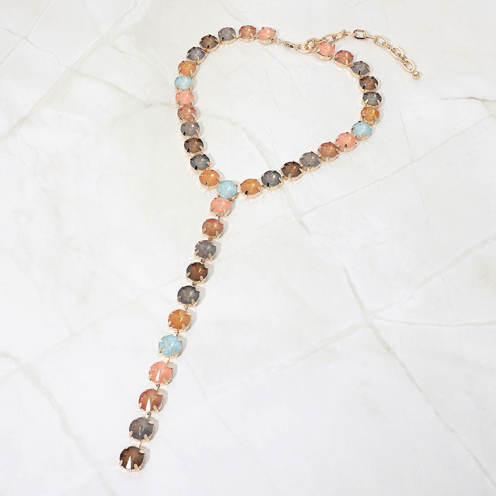 Madeline Love Multi Y Shaped Round Crystal Drop Statement Necklace