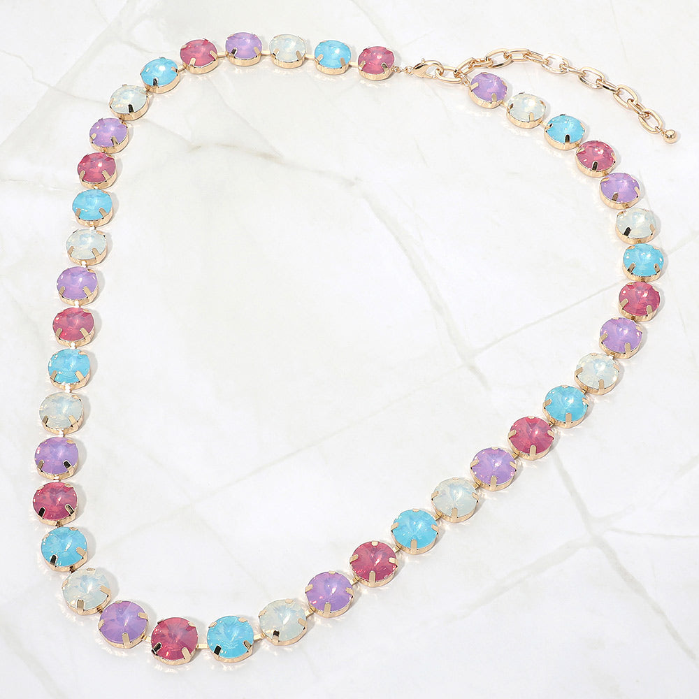 Madeline Love Multi Round Faceted Gem Link Statement Necklace