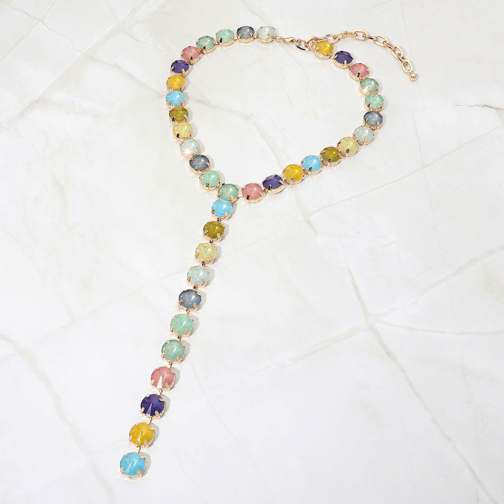 Madeline Love Multi Y Shaped Round Crystal Drop Statement Necklace