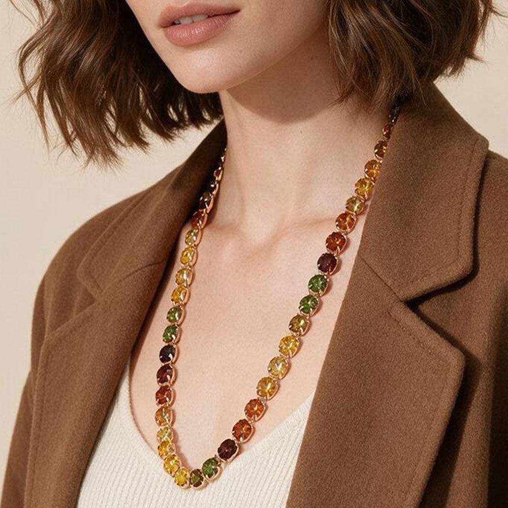 Madeline Love Multi, Yellow Round Stone Cluster Link Long Evening Necklace