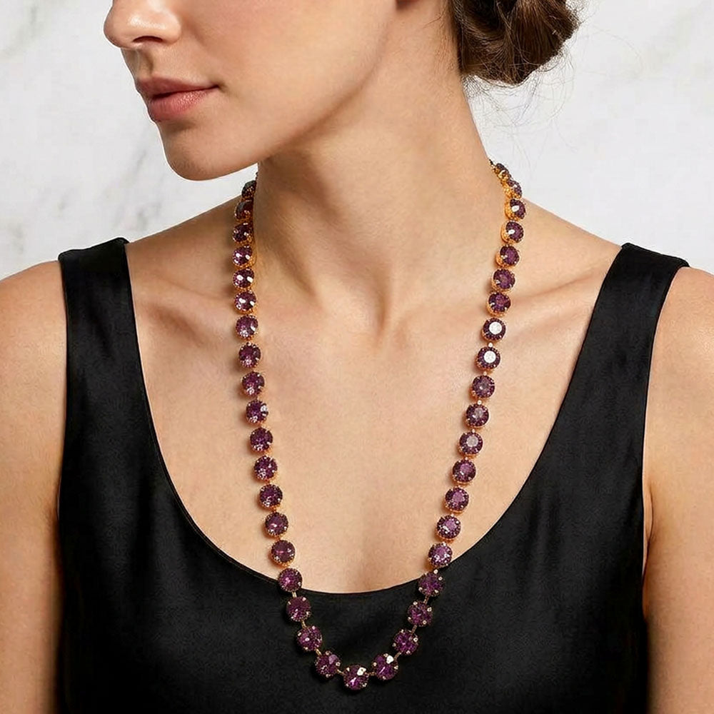 Madeline Love Amethyst Faceted Round Gem Link Tennis Statement Necklace