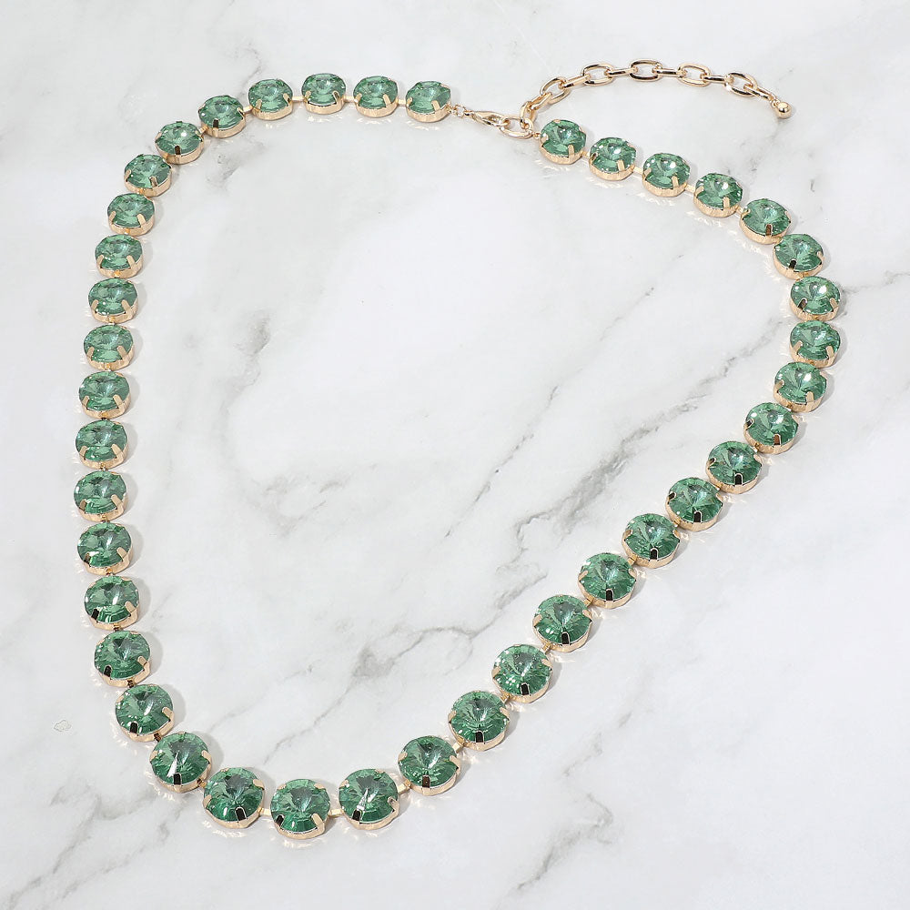 Madeline Love Emerald Faceted Round Gem Link Tennis Statement Necklace