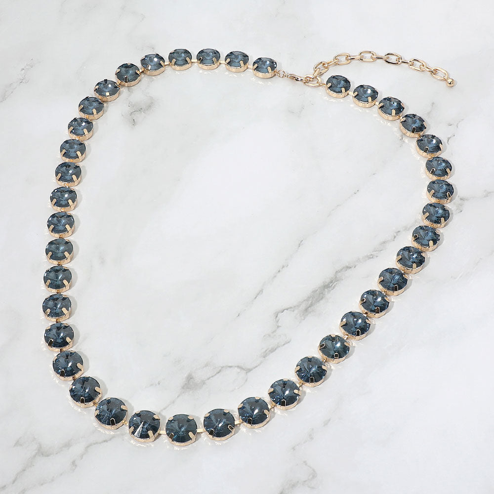 Madeline Love Montana Blue Faceted Round Gem Link Tennis Statement Necklace