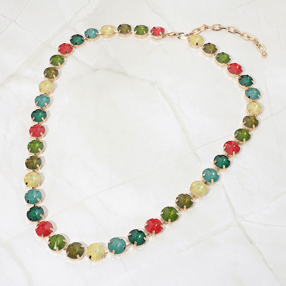 Madeline Love Dark, Multi Round Stone Cluster Link Long Evening Necklace