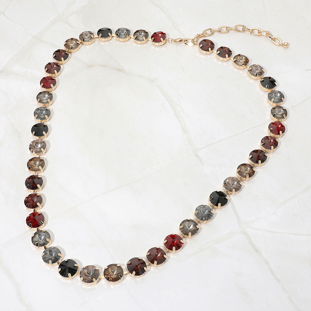 Madeline Love Brown, Multi Round Stone Cluster Link Long Evening Necklace