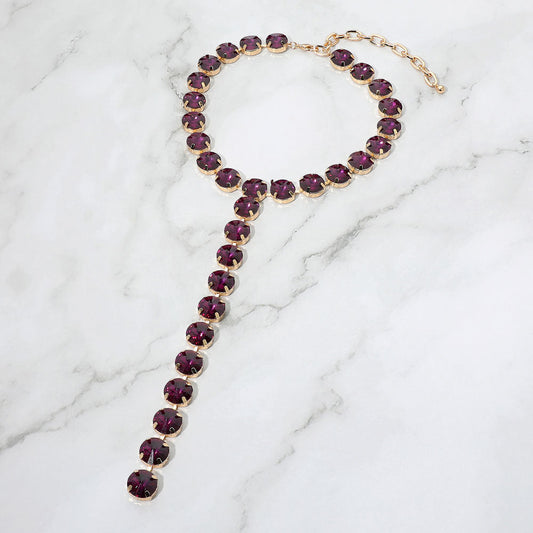 Madeline Love Amethyst Y Shaped Round Crystal Drop Statement Necklace