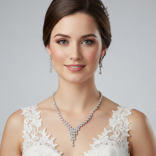 Madeline Love Clear, Silver CZ Marquise Stone Cluster Fringe Accent Necklace - Necklaces