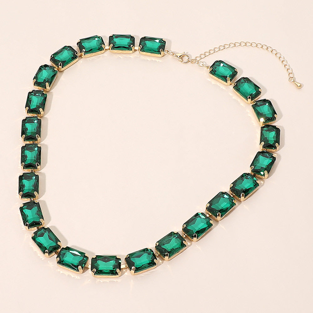 Madeline Love Emerald Rectangular Gem Cluster Link Evening Necklace