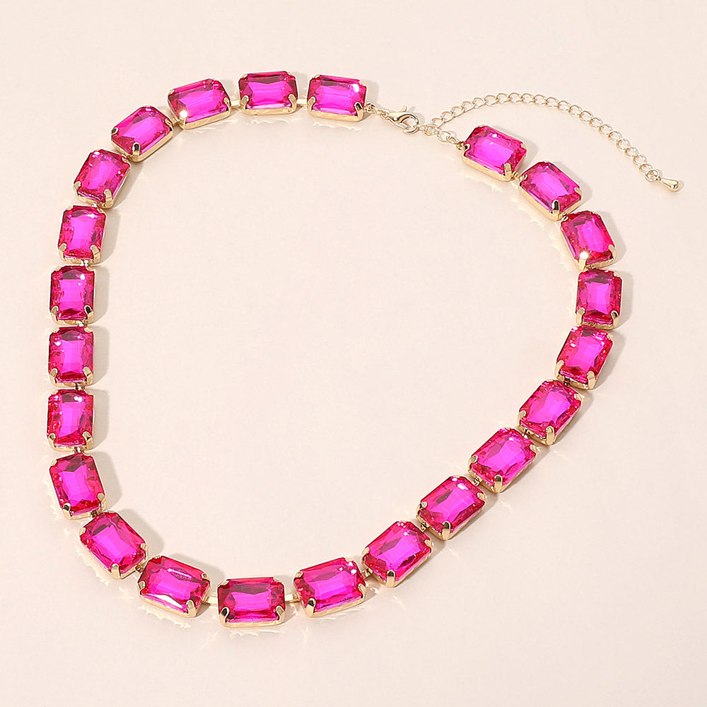Madeline Love Fuchsia Rectangular Gem Cluster Link Evening Necklace