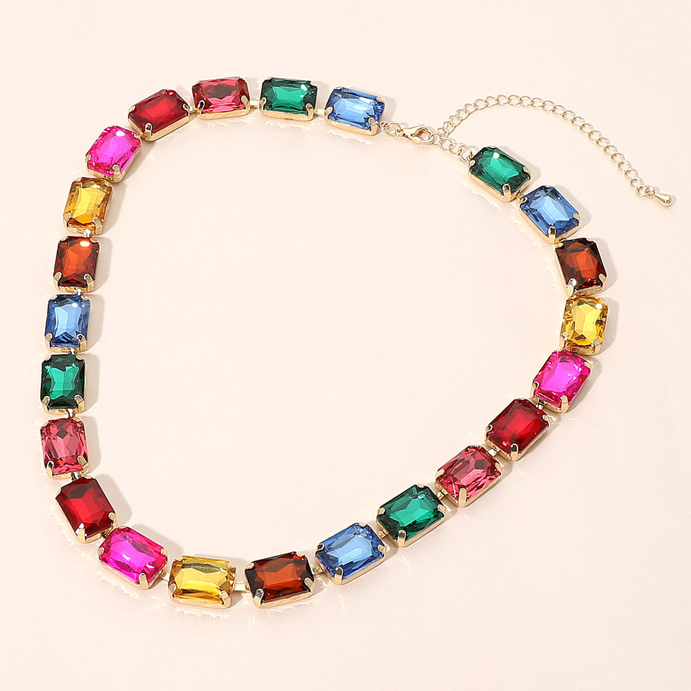 Madeline Love Multi Rectangular Gem Cluster Link Evening Necklace