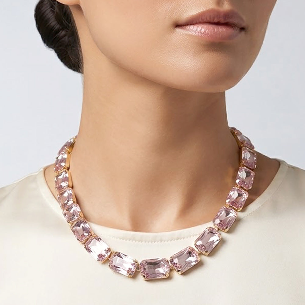 Madeline Love Rose Rectangular Gem Cluster Link Evening Necklace