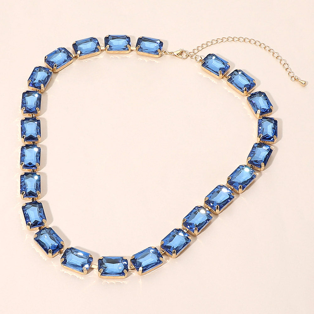 Madeline Love Sapphire Rectangular Gem Cluster Link Evening Necklace
