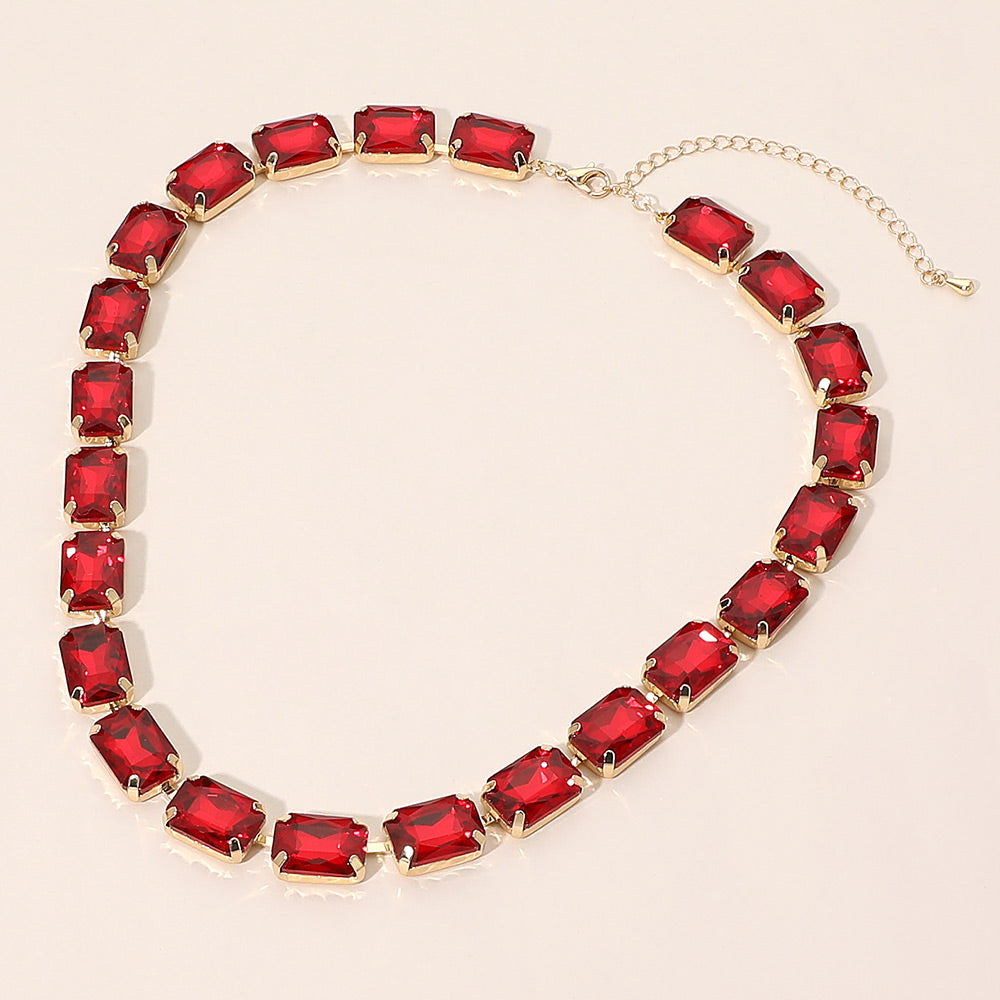 Madeline Love Siam Rectangular Gem Cluster Link Evening Necklace
