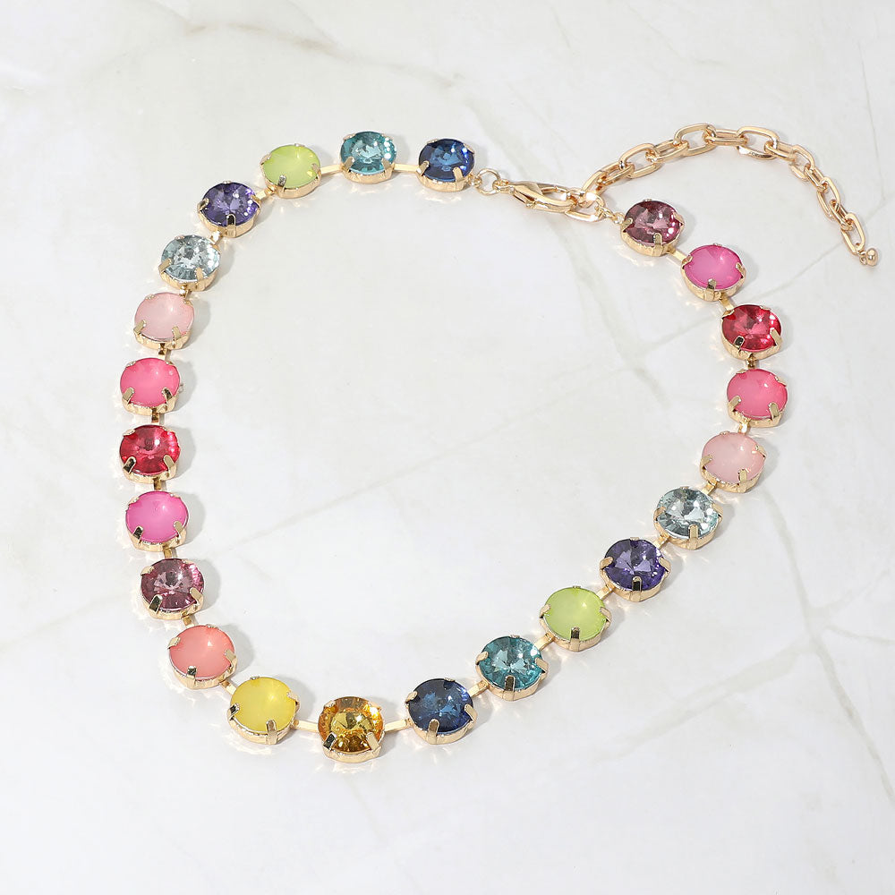 Madeline Love Multi Multiolor Round Stone Cluster Link Evening Necklace
