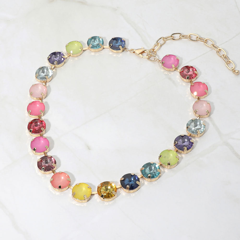 Madeline Love Multi Multiolor Round Stone Cluster Link Evening Necklace