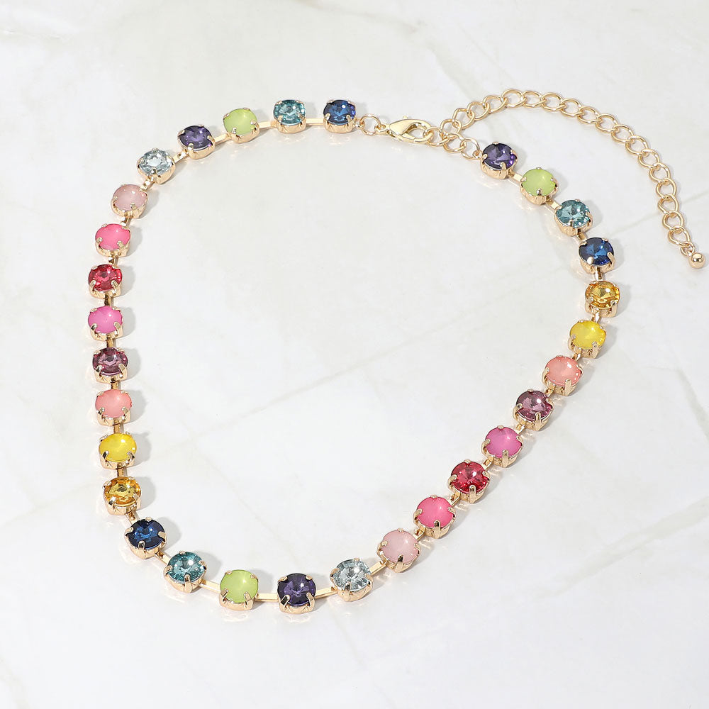 Madeline Love Multi Multiolor Round Stone Cluster Link Evening Necklace