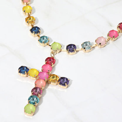 Madeline Love Multi Multicolor Get Link Bold Cross Pendant Accent Statement Necklace