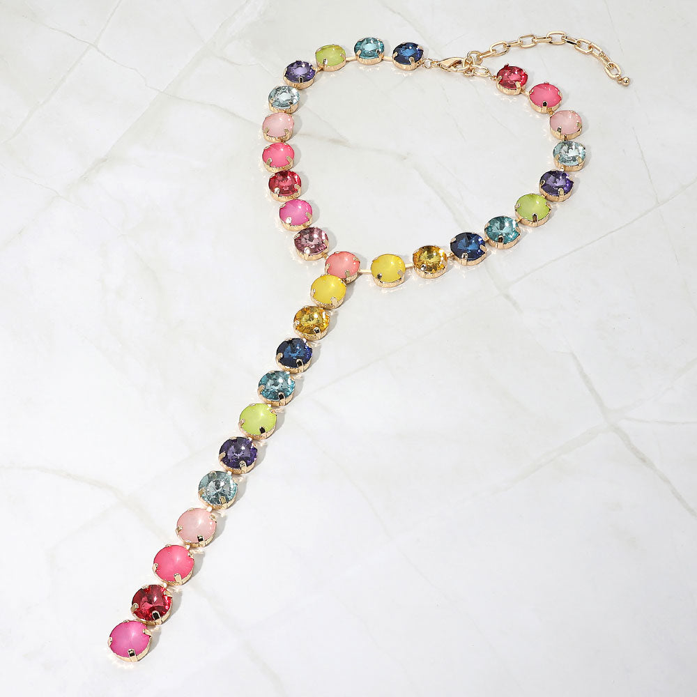 Madeline Love Multi Multicolor Round Gem Link Y-Drop Statement Necklace