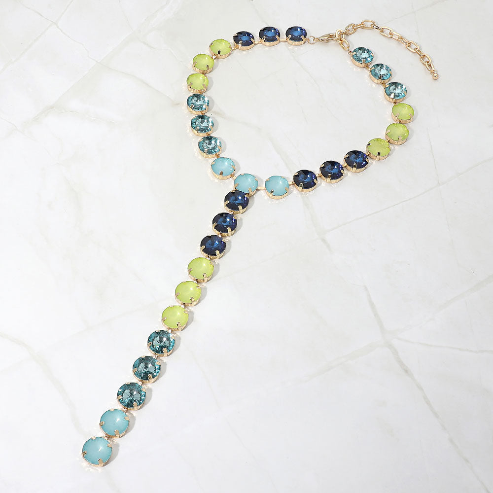 Madeline Love Multi Multicolor Round Gem Link Y-Drop Statement Necklace