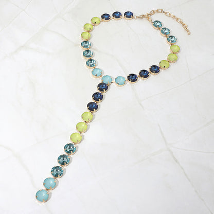 Madeline Love Multi Multicolor Round Gem Link Y-Drop Statement Necklace