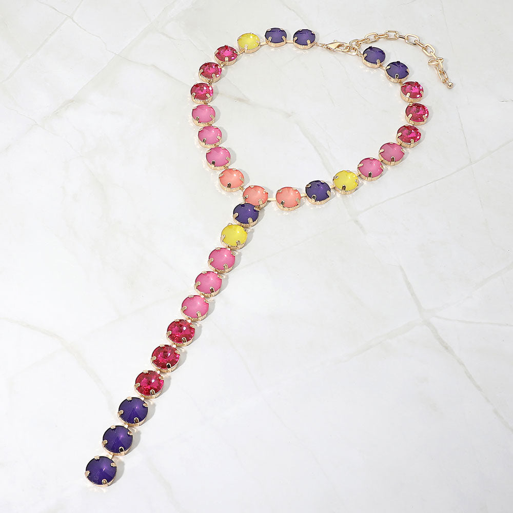 Madeline Love Multi Multicolor Round Gem Link Y-Drop Statement Necklace
