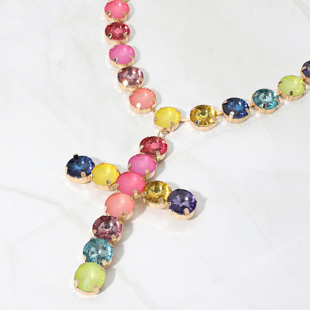Madeline Love Multi Multicolor Get Link Bold Cross Pendant Accent Statement Necklace