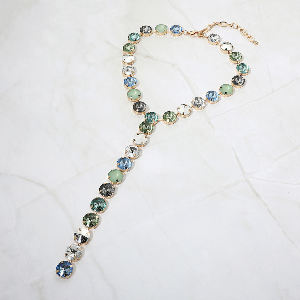 Madeline Love Multi Round Faceted Gem Link Y-Drop Statement Necklace