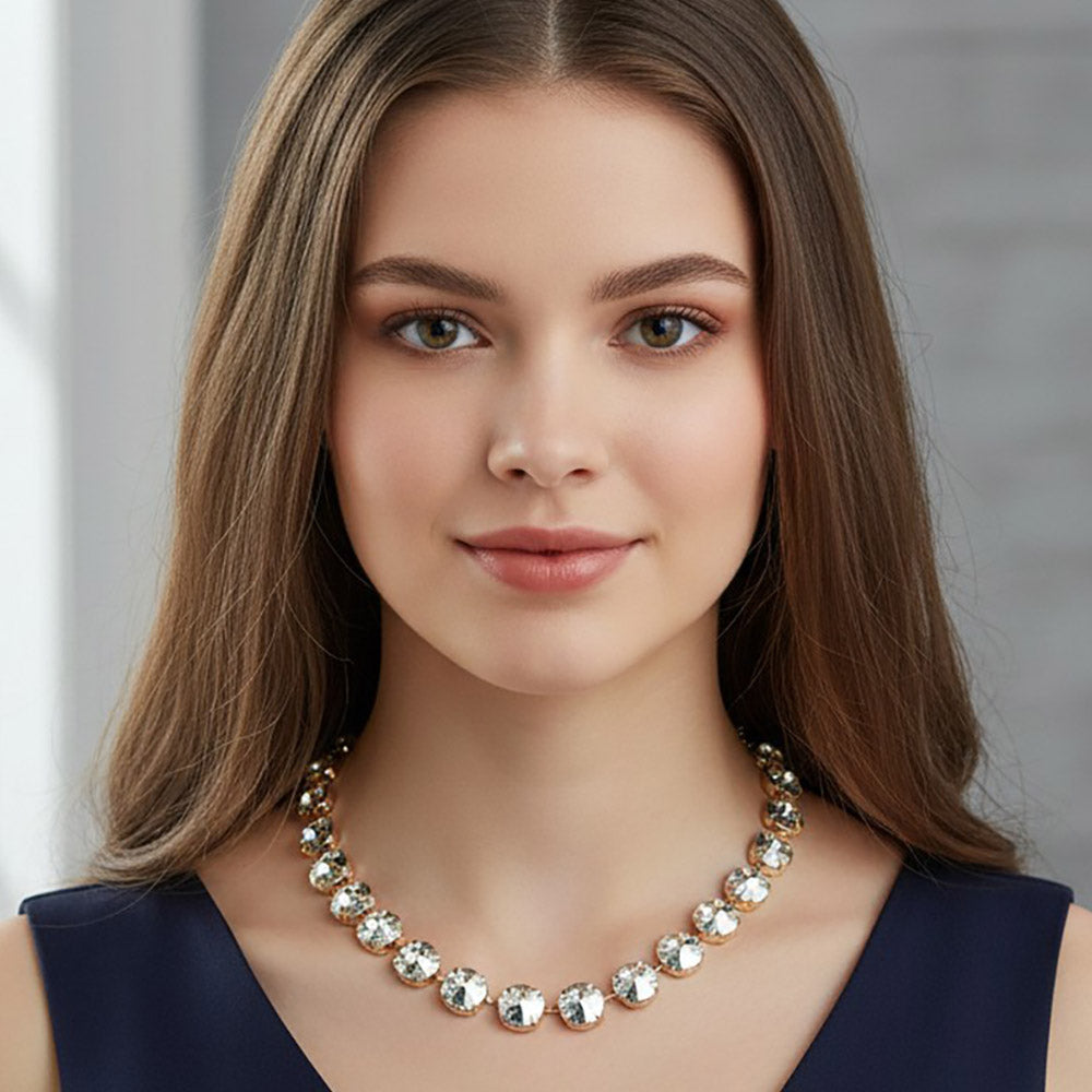 Madeline Love Silver Round Faceted Gem Link Statement Necklace