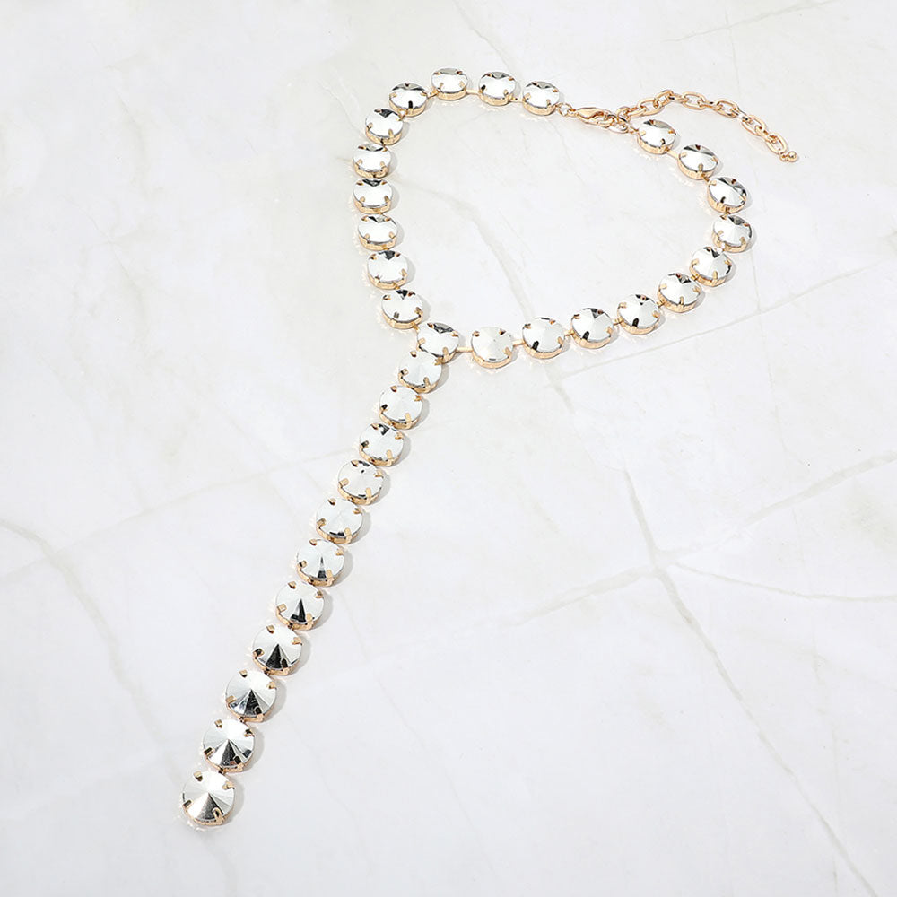Madeline Love Silver Round Faceted Gem Link Y-Drop Statement Necklace