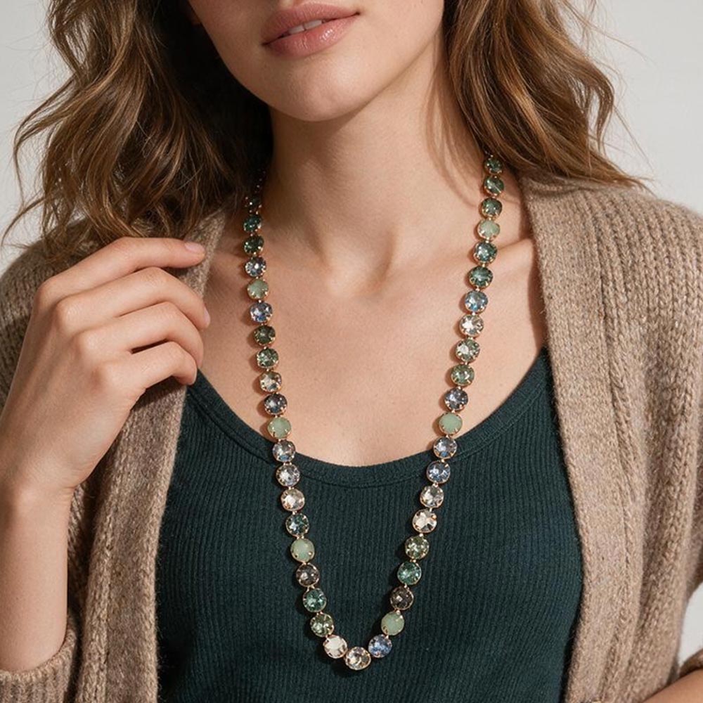 Madeline Love Blue, Multi Round Stone Cluster Link Long Evening Necklace