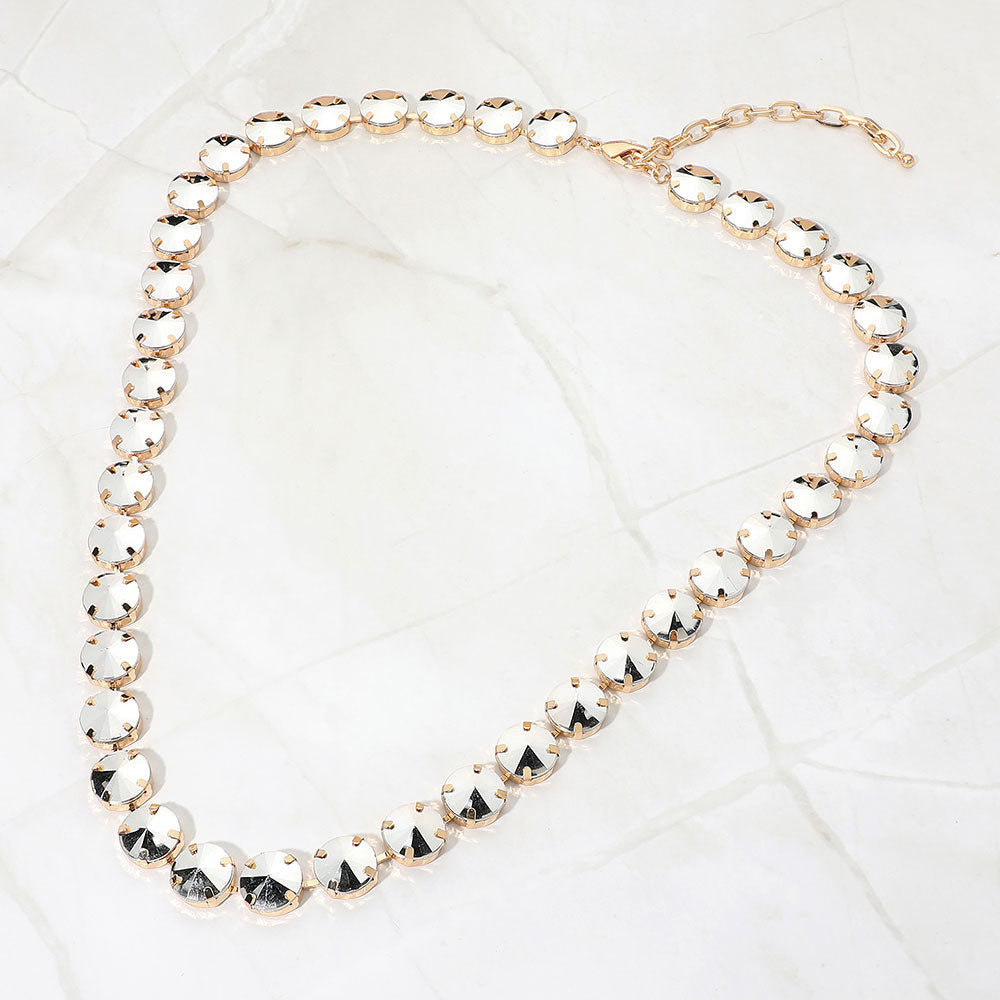 Madeline Love Silver Round Stone Cluster Link Long Evening Necklace