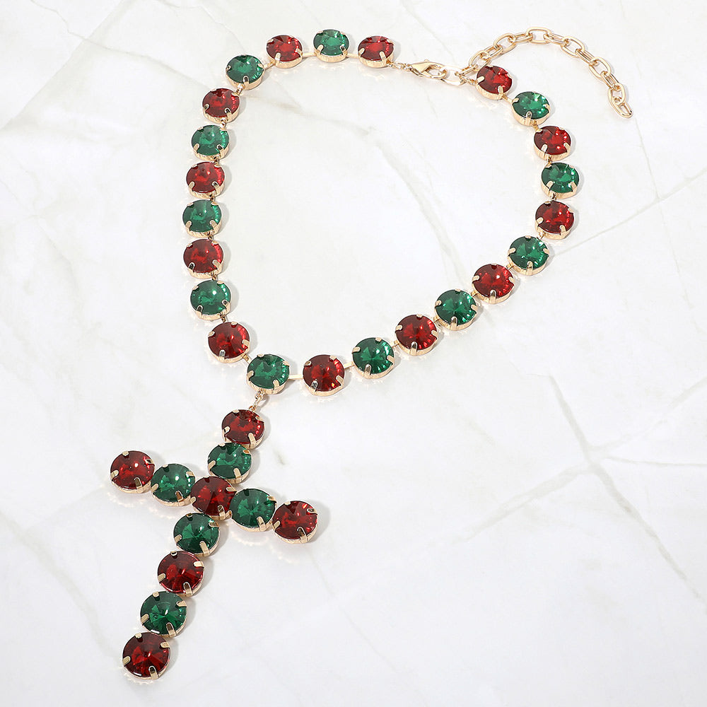 Madeline Love Multi Round Crystal Cross Pendant Statement Evening Necklace