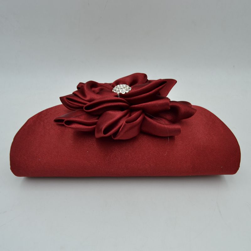 Evening Clutch Bag with Large Fabric Flower and Metal Top Handle - Clutch Bags