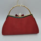 Evening Clutch Bag with Large Fabric Flower and Metal Top Handle - Clutch Bags