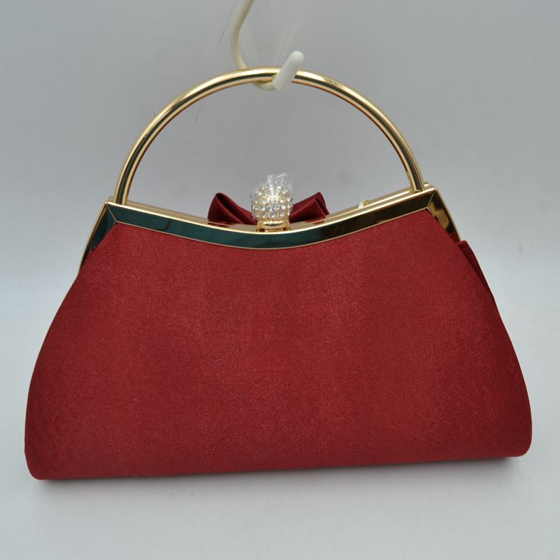 Evening Clutch Bag with Large Fabric Flower and Metal Top Handle - Clutch Bags