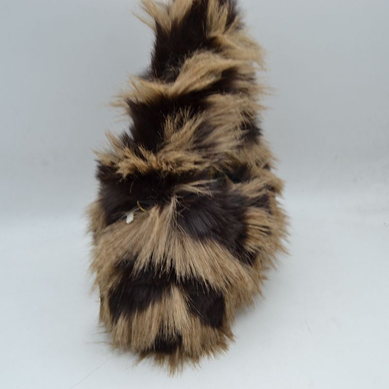 Shaggy Plush Handbag with Integrated Handle and Chain Strap - Handbags
