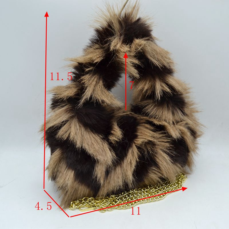 Shaggy Plush Handbag with Integrated Handle and Chain Strap - Handbags