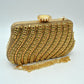 Rhinestone Evening Clutch Bag with Wavy Gold Trim and Chain Strap - Gold - Clutch Bags