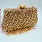 Rhinestone Evening Clutch Bag with Wavy Gold Trim and Chain Strap - Clutch Bags