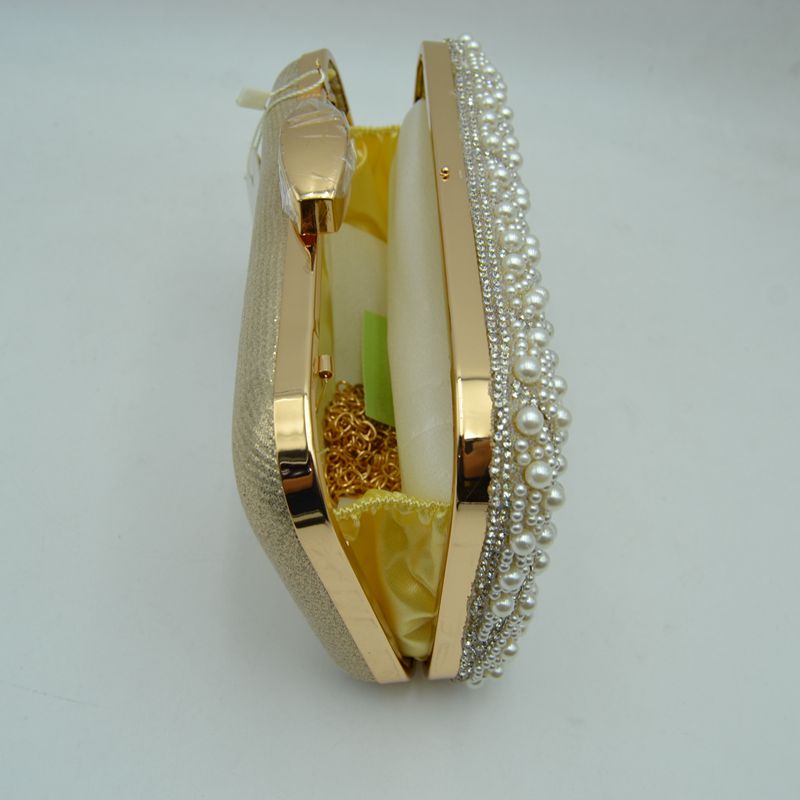 Beaded Evening Clutch Bag with Rhinestone Stripes and Chain Strap - Clutch Bags