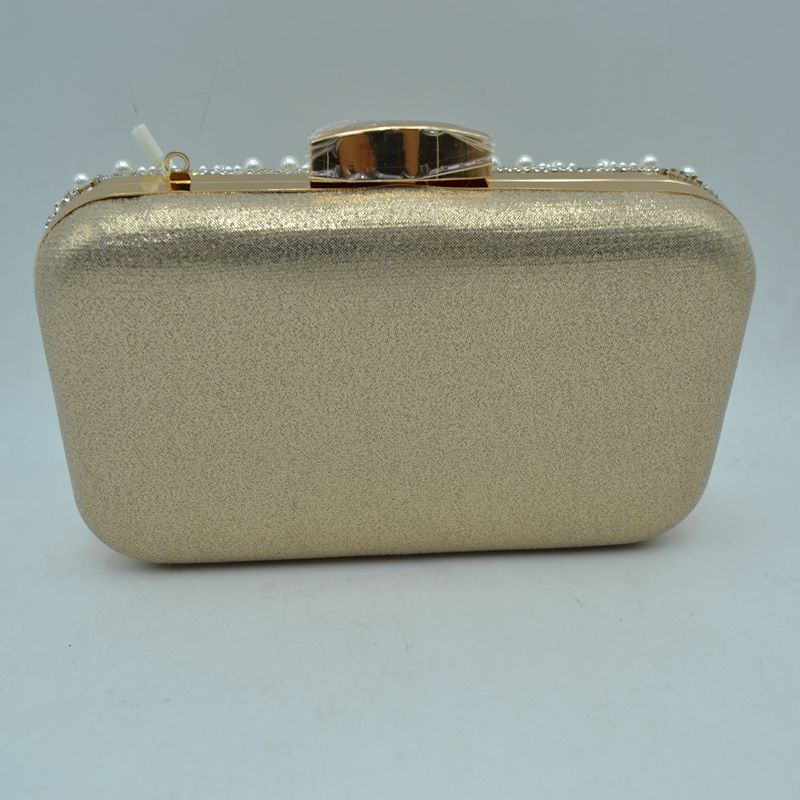 Beaded Evening Clutch Bag with Rhinestone Stripes and Chain Strap - Clutch Bags
